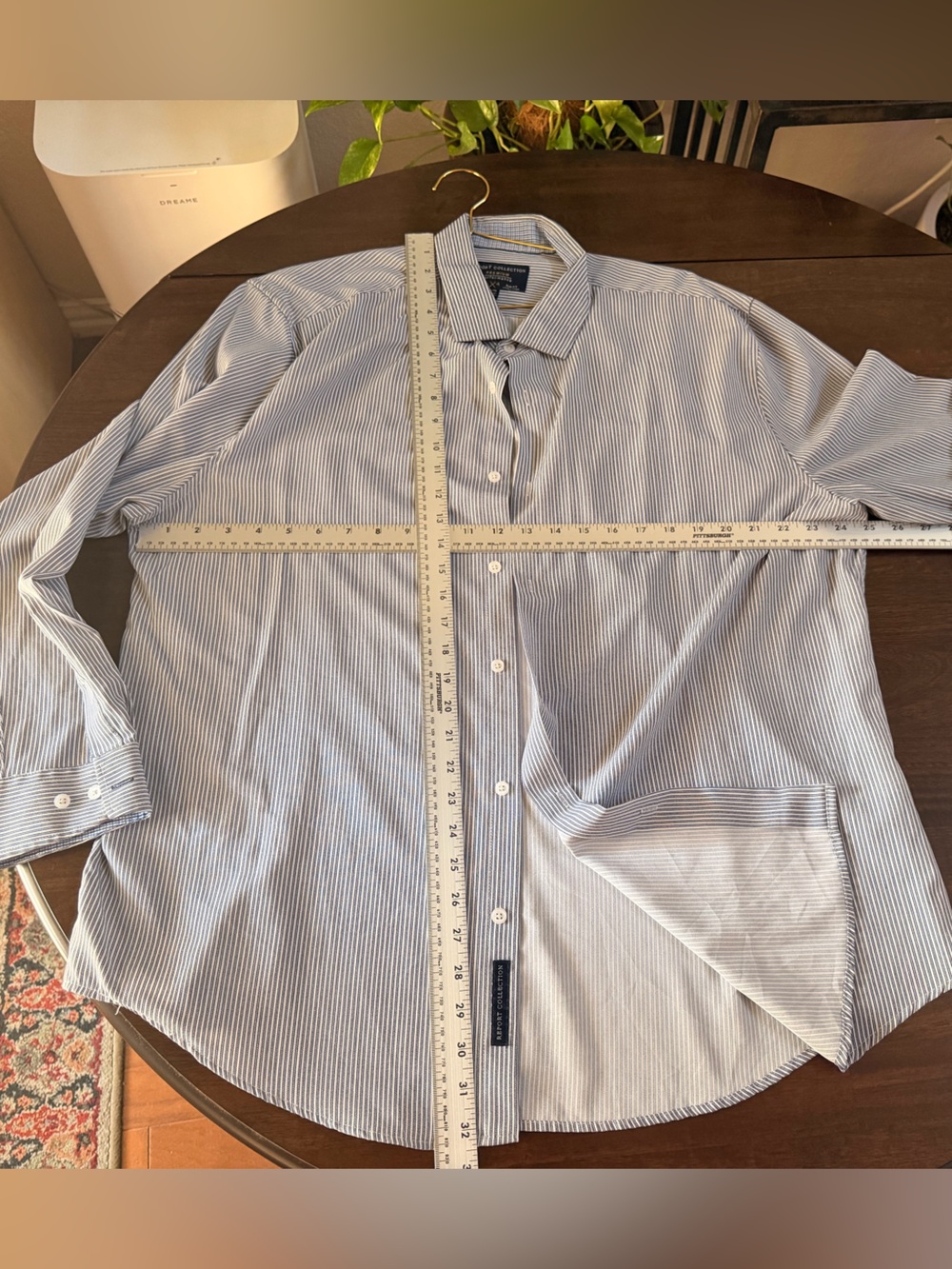 Report Collection Blue and White Pinstripe Men's Dress Shirt